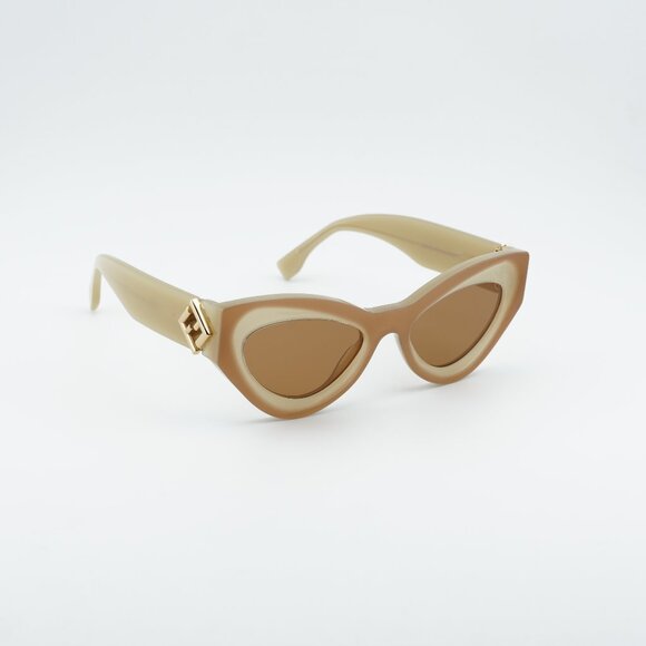Fendi FE40146I 57E Sunglasses Beige Cat Eye Frame, Brown Lenses